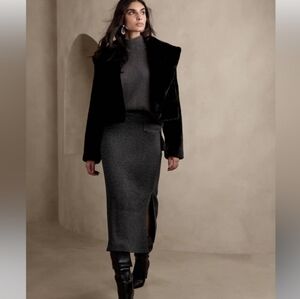 NWT Banana Republic Dark Gray Black Lurex Sweater Skirt- XS